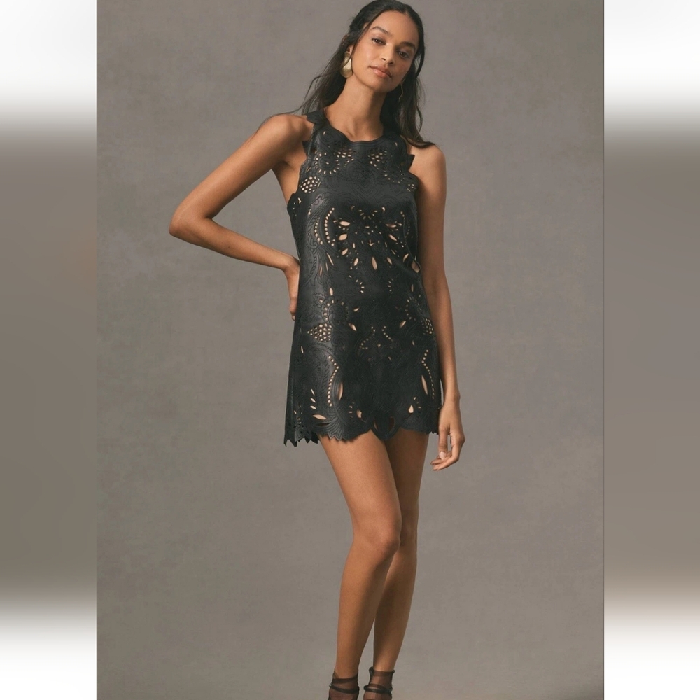 Anthropologie Chic Black Laser-Cut Backless Dress